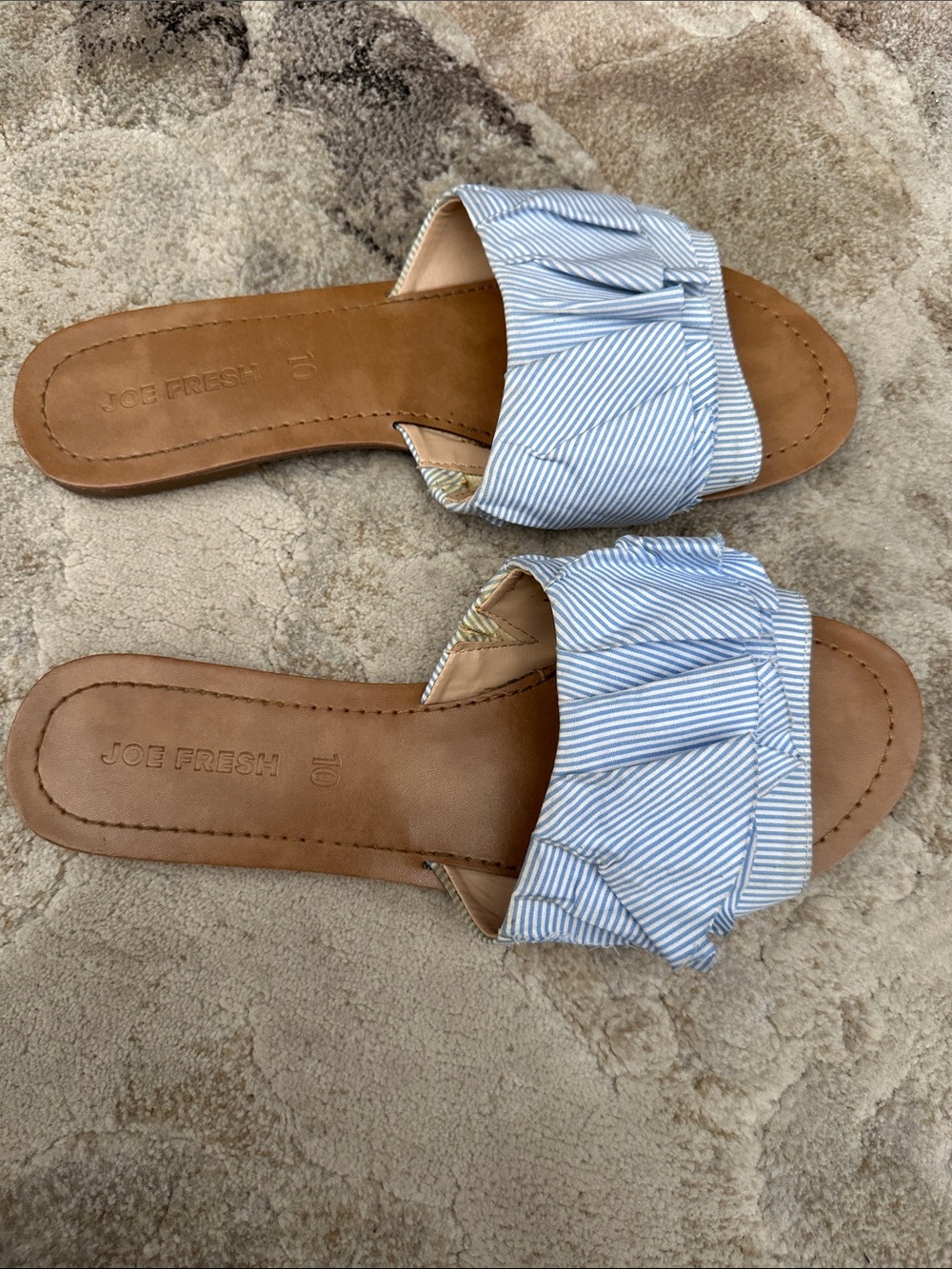 Joe Fresh Blue Striped Ruffle Slide Sandals - Picture 6 of 11